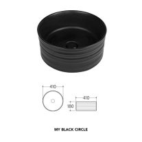 Lavoar pe blat, Fluminia, My Black Circle, rotund, diametru 41 cm, cu ventil, negru mat